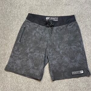 Rokfit Mens Training‎ Shorts 32 Charcoal Grey Camo CrossFit Athletic Gym